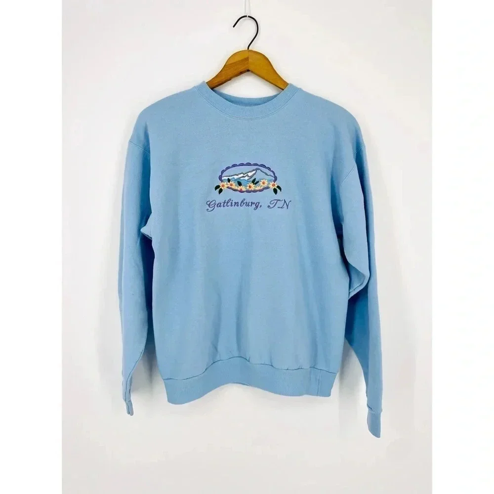 Vintage Embroidered Smoky Mountains Gatlinburg, TN Crewneck Sweatshirt Blue S - Picture 2 of 4